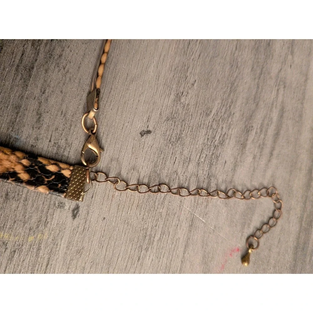 Brown Faux Snakeskin Choker Necklace Animal Print Python Gold Tone Clasp